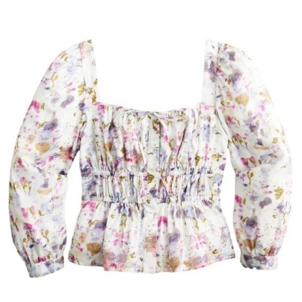 NWT J. Crew X FLORA OBSCRA Floral Square-Neck BLOUSE in KALEIDOSCOPE, 6 - Picture 4 of 14
